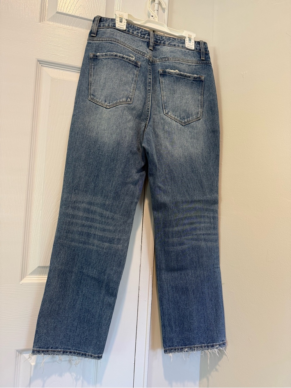 High-Rise Straight Leg Distressed Jeans - Blue - Picture 3 of 5